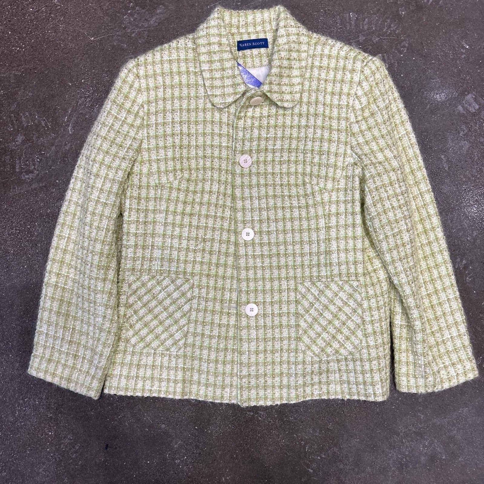 Vintage Karen Scott Lime Green Size 14 Medium Tweed Jacket
